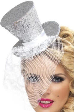 Sequin Silver Mini Top Hat | Circus | Hats And Headpieces