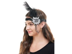 Silver Happy New Year Flapper Headband With Feather | Novelty | Hats And Headpieces