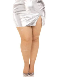 Plus Size Fishnet Tights With Iridescent Rhinestones Caramel | Hosiery | Legwear And Tights