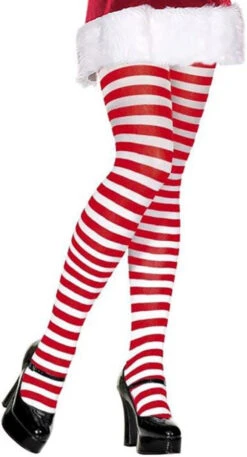 Nylon Striped Tights White And Red | Hosiery | Legwear And Tights