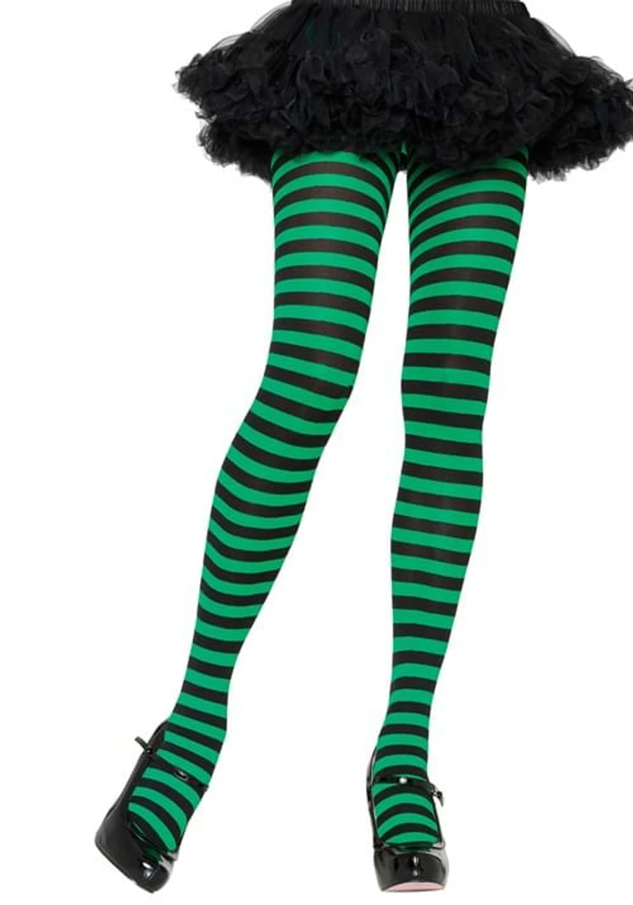 Nylon Striped Tights Black And Kelly Green | Hosiery | Legwear And Tights 1 Nylon Striped Tights Black And Kelly Green | Hosiery | Legwear And Tights