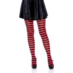 Nylon Striped Tights Black And Red | Hosiery | Legwear And Tights