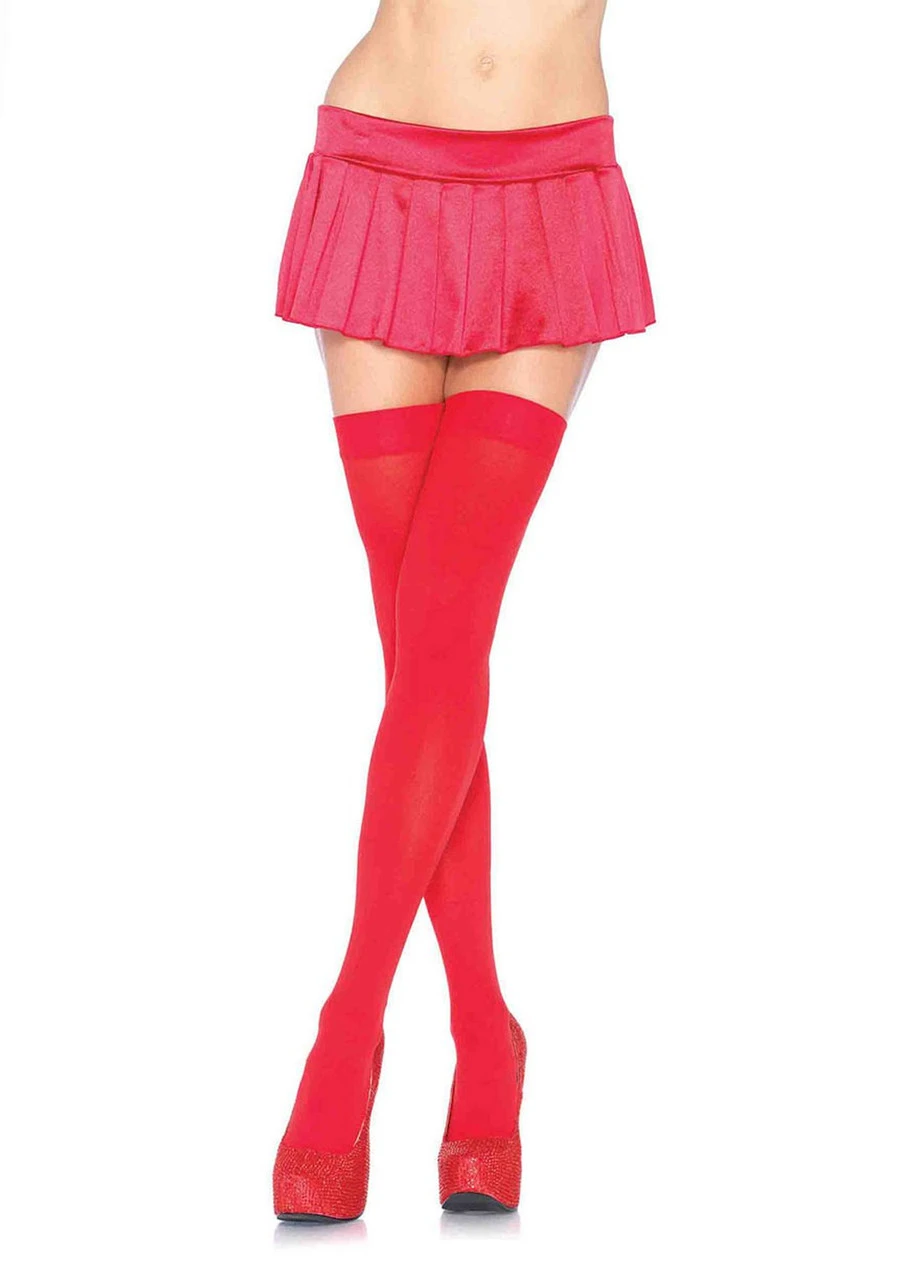 Opaque Nylon Thigh Highs Red | Hosiery | Legwear And Tights 1 Opaque Nylon Thigh Highs Red | Hosiery | Legwear And Tights