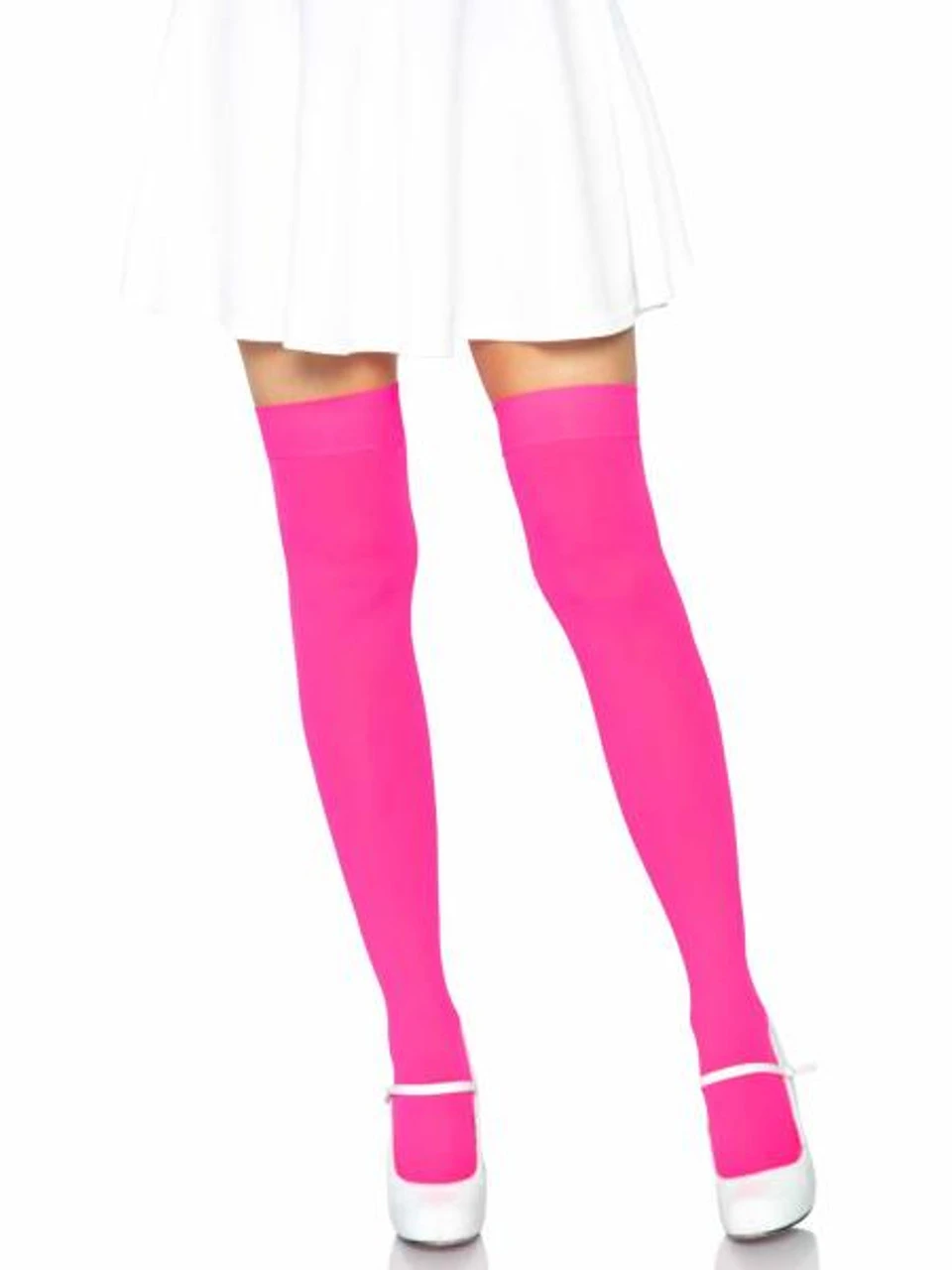 Opaque Nylon Thigh Highs Neon Pink | Hosiery | Legwear And Tights 1 Opaque Nylon Thigh Highs Neon Pink | Hosiery | Legwear And Tights