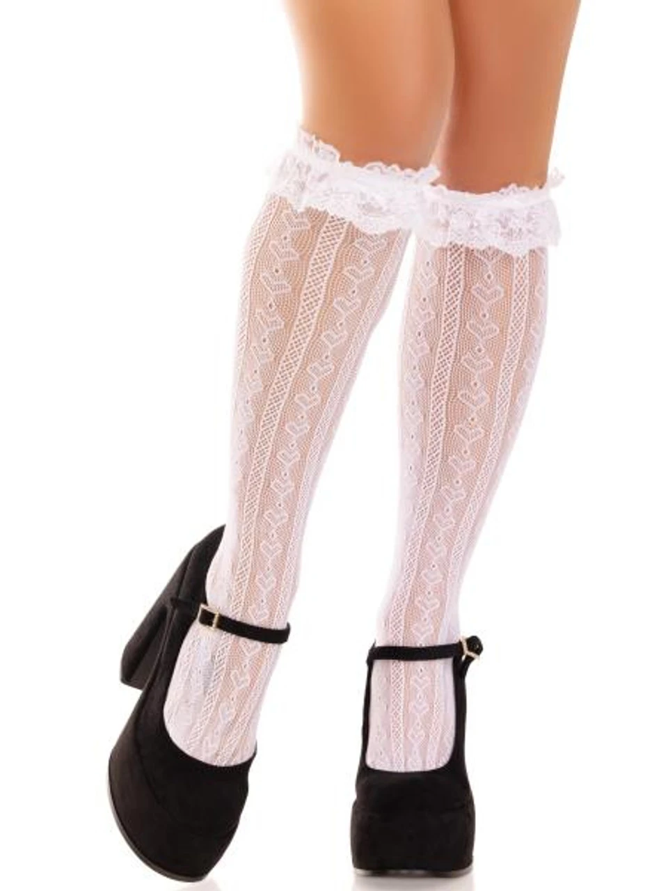 Sweetheart Ruffle Cuff Knee Highs White | Hosiery | Legwear And Tights 1 Sweetheart Ruffle Cuff Knee Highs White | Hosiery | Legwear And Tights