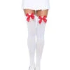 White Opaque Thigh Highs With Red Bow | Hosiery | Legwear And Tights