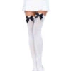 White Opaque Thigh Highs With Black Bow | Hosiery | Legwear And Tights