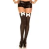 Black Opaque Thigh Highs With White Bow | Hosiery | Legwear And Tights