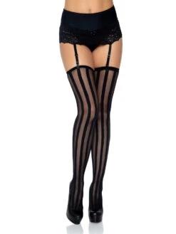 Sheer Thigh Highs With Opaque Vertical Stripes | Hosiery | Legwear And Tights