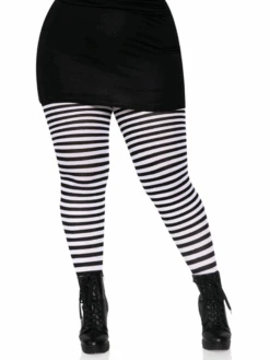 Plus Size Nylon Striped Tights Black And White | Hosiery | Legwear And Tights