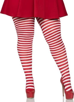 Plus Size Nylon Striped Tights White And Red | Hosiery | Legwear And Tights