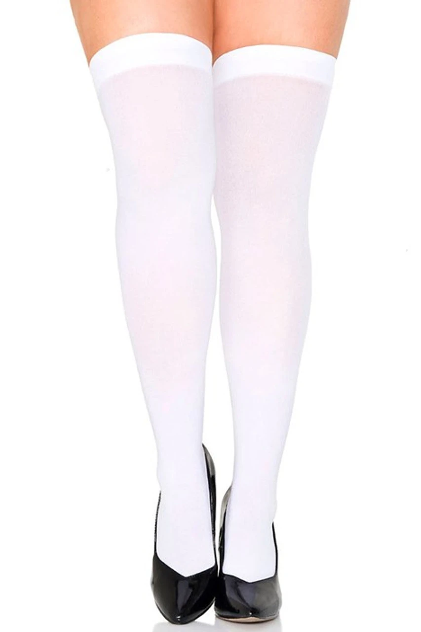 Plus Size Opaque Nylon Thigh Highs White | Hosiery | Legwear And Tights 1 Plus Size Opaque Nylon Thigh Highs White | Hosiery | Legwear And Tights