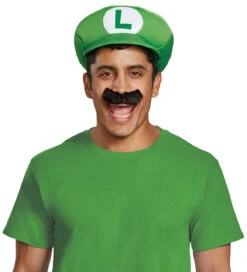 Luigi Adult Hat And Mustache Super Mario Set | Super Mario Bros | Costume Kits