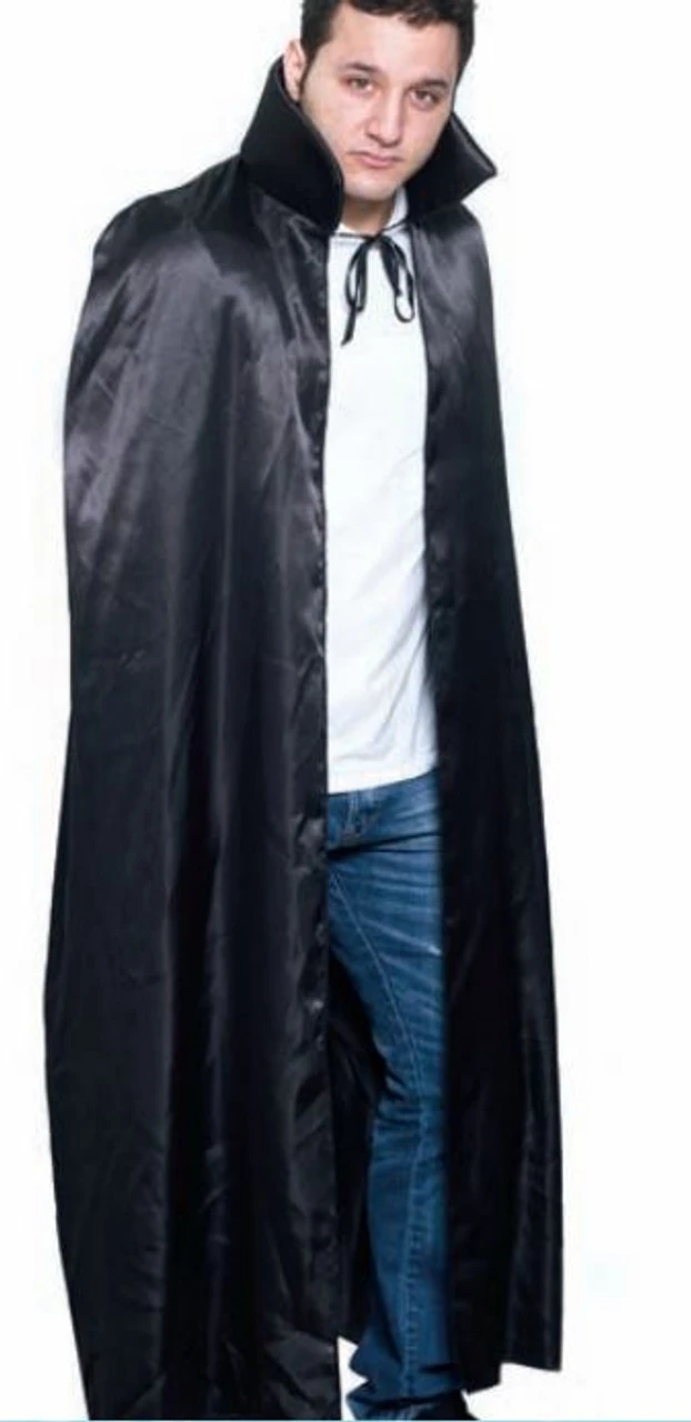 56 Inch Black Satin Vampire Cape | Halloween | Costume Pieces 1 56 Inch Black Satin Vampire Cape | Halloween | Costume Pieces