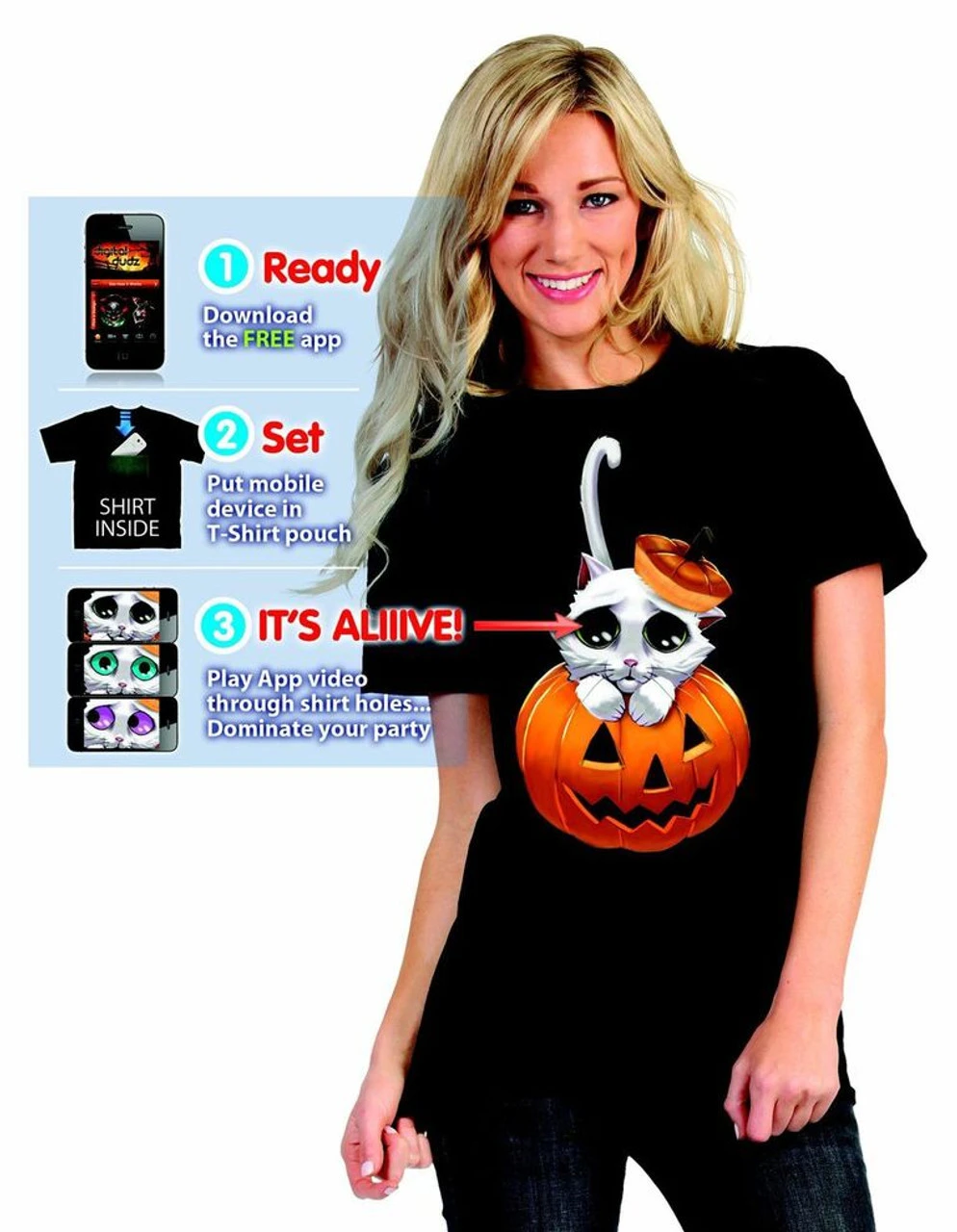 Moving Kitty Eyeball T-Shirt | Halloween | Costume Pieces 1 Moving Kitty Eyeball T-Shirt | Halloween | Costume Pieces