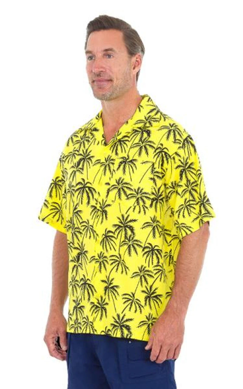 Palm Tree Print Yellow Hawaiian Shirt | Hawaiian | Costume Pieces 1 Palm Tree Print Yellow Hawaiian Shirt | Hawaiian | Costume Pieces