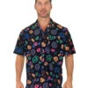 Neon Vegas Print Black Hawaiian Shirt | Hawaiian | Costume Pieces