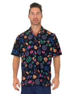 Neon Vegas Print Black Hawaiian Shirt | Hawaiian | Costume Pieces