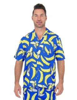 Banana Print Blue Hawaiian Shirt | Hawaiian | Costume Pieces