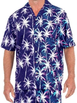 Hawaiian Palm Tree Pattern Shirt Navy Blue | Hawaiian | Costume Pieces