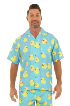 Rubber Ducky Print Light Blue Hawaiian Shirt | Hawaiian | Costume Pieces