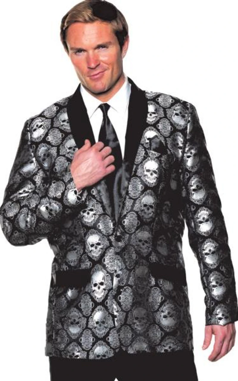 Silver Jacquard Skull Jacket Plus Size | Gothic | Costume Pieces 1 Silver Jacquard Skull Jacket Plus Size | Gothic | Costume Pieces