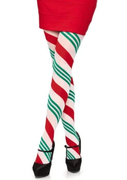 Candy Cane Red Green And White Striped Christmas Tights | Hosiery | Legwear And Tights