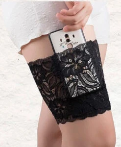 Black Stretch Lace Thigh Phone Holder | Lace Garter | Legwear