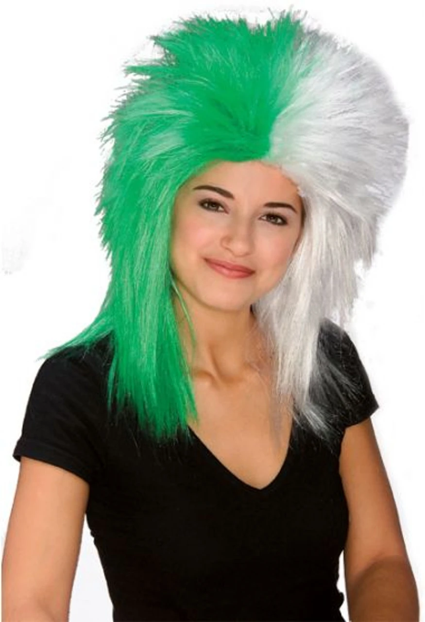 Green And White Sports Fanatix Wig | Novelty | Wigs And Hair Pieces 1 Green And White Sports Fanatix Wig | Novelty | Wigs And Hair Pieces