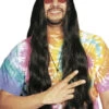 Long Black Hippie Rocker Wig With Bandanna | 1960s | Decade Wigs