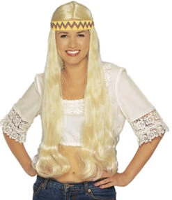 Long Blonde Hippie Rocker Wig With Bandanna | 1960s | Decade Wigs