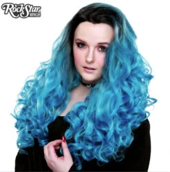 Lace Front Curly Dark Roots Aqua Mix | Heat Styleable Anime Wig | Rockstar Wigs