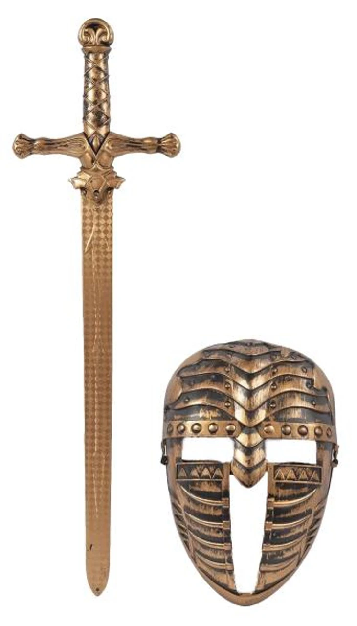 Knight Sword And Mask Set - Gold | Medieval | Props And Play Weapons 1 Knight Sword And Mask Set - Gold | Medieval | Props And Play Weapons