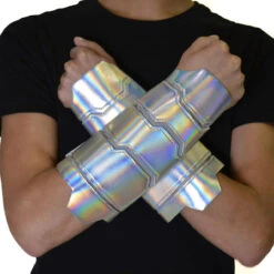 Leatherlike Silver Superhero Cuffs | Battle Armour | Props And Play Weapons