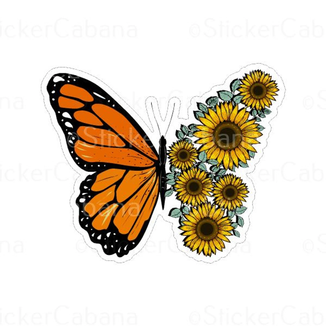Orange Butterfly With Sunflower Wing | Sticker Cabana | Vinyl Stickers 1 Orange Butterfly With Sunflower Wing | Sticker Cabana | Vinyl Stickers