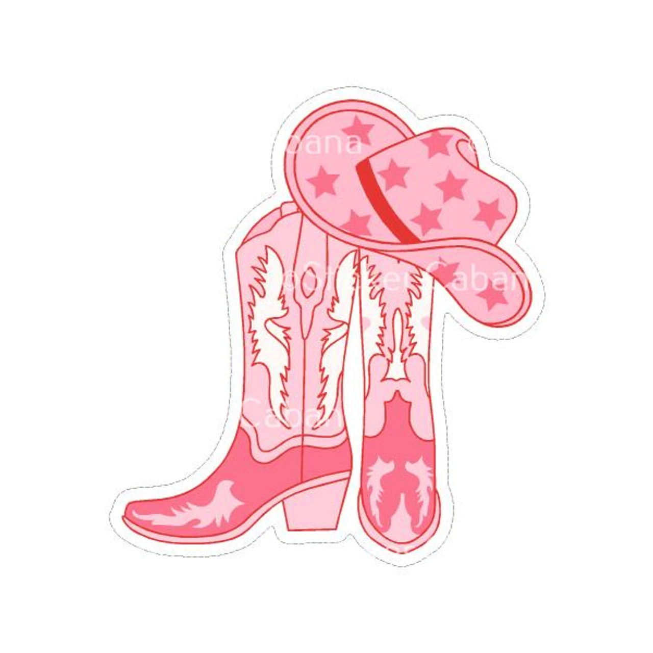 Pink Cowgirl Boots With Hat | Sticker Cabana | Vinyl Stickers 1 Pink Cowgirl Boots With Hat | Sticker Cabana | Vinyl Stickers