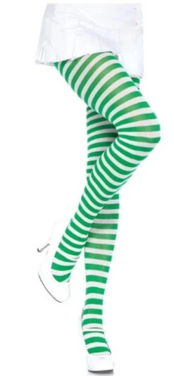 Nylon Striped Tights White And Kelly Green | Hosiery | Legwear And Tights
